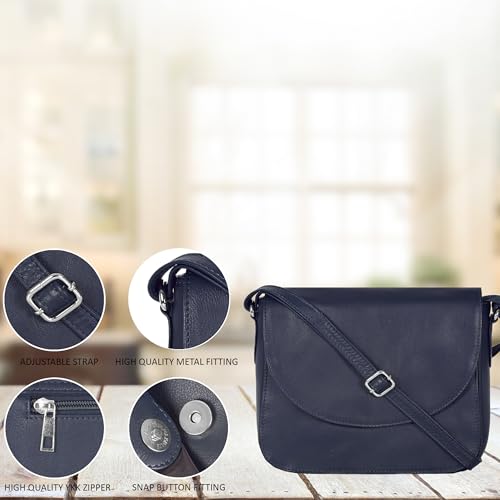 Image of Genuine Leather Shoulder Crossbody Purse For Women with Adjustable Strap, Mobile Pocket & Outside & Inside Zipper