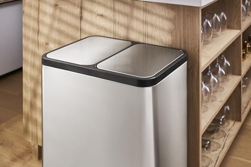 ELPHECO Dual Compartment Kitchen Step Trash Can 2×6.6 Gallon Stainless Steel Garbage Can for Kitchen with 2 Removable Buckets and Lids