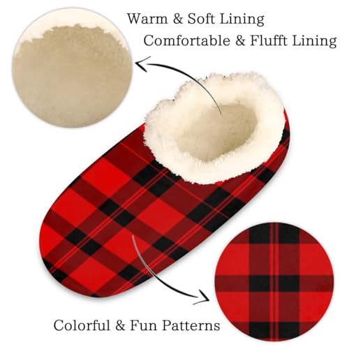 Red Buffalo Check Plaid House Slippers for Women Men, Buffalo Plaid Fuzzy Soft Cozy Non Slip Slipper Socks2