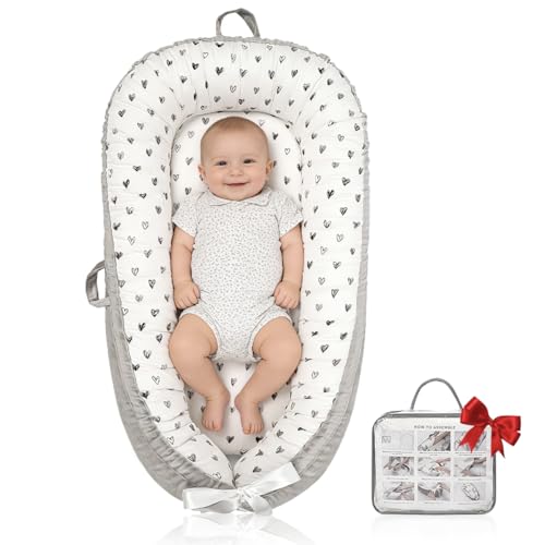 Image of Baby Lounger | Organic Cotton Infant Support Cushion | Reversible, Adjustable & Portable Floor Lounger | Soft, Breathable, Washable Cover