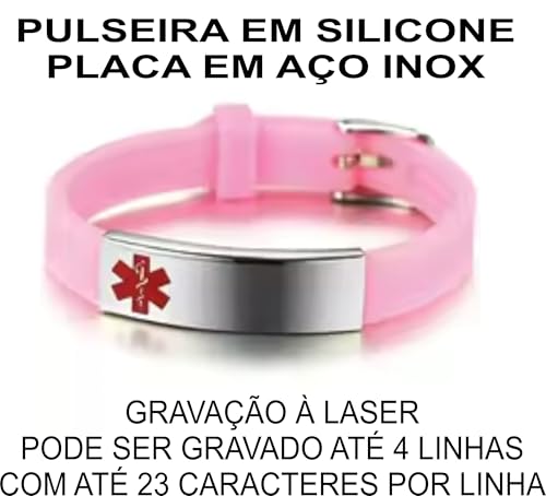 Pulseira Personalizada Identificação Idosos Crianças Esporte Emergência Rosa
