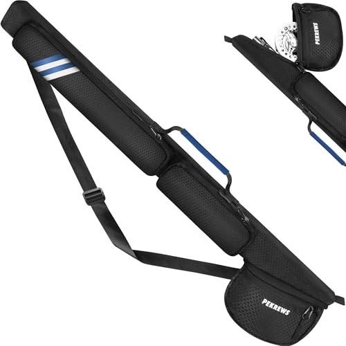PEKREWS Fly Rod Case 30.5 Fishing Rod Bag Fit 9 4-Piece Fly Rod and Reel with 2 Side Pockets Padded Reel Pouch Hard Travel Fly Rod Tube with Shoulder Strap Fishing Pole Holder For Angler Blue