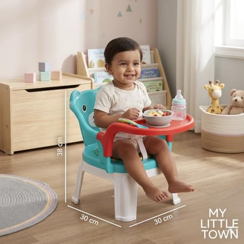 Image of MY LITTLE TOWN Kids Feeding Chair| Musical Chu Chu Chair| Baby Chair| 4-36 Months| Baby Chair| Portable| Booster seat (Sea Green with red)