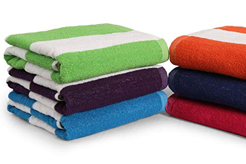 100% Cotton Bath Towel, Pack of 6, Cabana Stripe Beach Towel, Large Pool Towels (27” x 54”), Highly Absorbent, Light Weight, Soft and Quick Dry Swim Towels, for Parties, Guests - Thumbnail 5