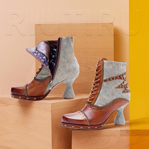 Women's Handmade Retro Lambskin High Heel Boots, Colorful Painting, Metallic Style - Fashion, Comfortable, Durable, Unique Minority Style3