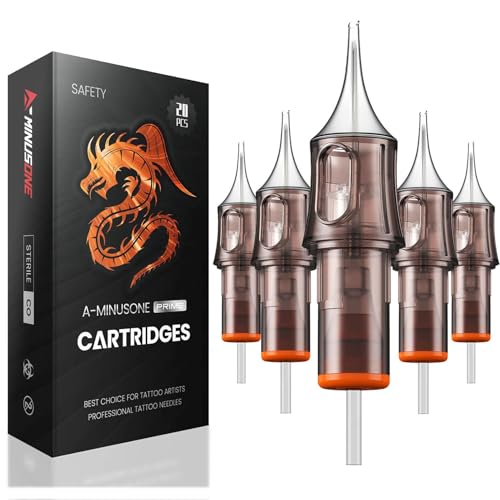A-minusone 20 Assorted Tattoo Cartridge Needles Mixed Size #12 Round Liner&amp;Round Magnum - 5Pcs each of 7RL, 9RL, 11RM, 13RM Pro Disposable Membrane Tattoo Needles