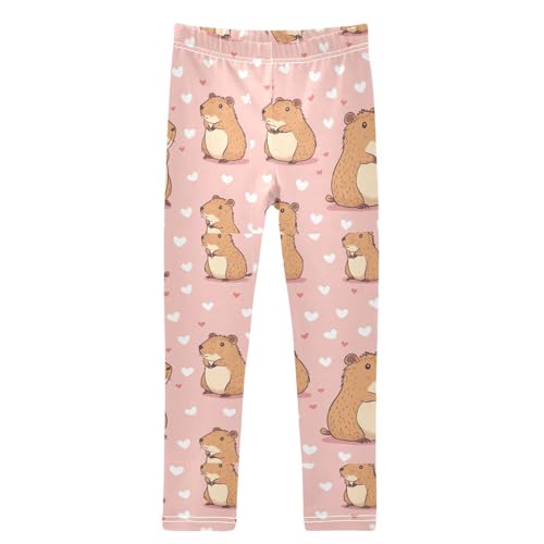 Boccsty Cute Capybara Pink Hearts Girls Leggings Kids Yoga Pants Dance Active Tights 4T