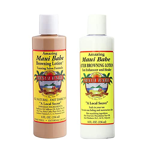 Maui Babe Pack Of 3! 1 Browning Lotion Salon Formula 8 oz, 1 After Browning Lotion 8 oz and 1 Tote Bag! Infused With Skin Nourishing Ingredients! Makes Your Skin Soft!