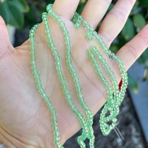 Image of 1000pcs Czech Faceted Rondelle Crystal Glass Loose Beads 4mm Small Tiny Spacer Bulk Peridot Green for DIY Craft Jewelry Making CCR416