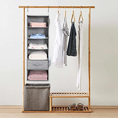 XULAN-6-Shelf-Hanging-Closet-Organizer-Hanging-Storage-with-1-Drawer-and-3-Side-Pockets-Hanging-Closet-Shelves-for-Organization-and-Storage-137-W-x-118-D-x-417-H-Canvas-Gray
