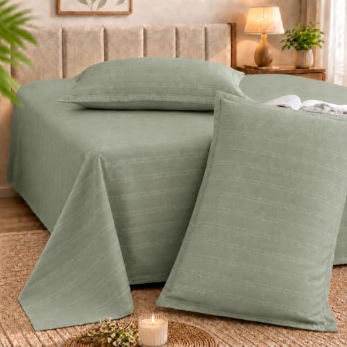 Image of Cortina Cloud Cotton King Size Bedsheet with 2 Pillow Covers | Super Soft, Breathable & Skin-Friendly Bedsheet for Double Bed King Size with Solid Design | (270x250 cm) (Green, King)