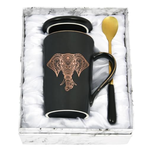 Joymaking Tasse à café avec motif éléphant, cadeau amusant éléphant pour femme, amie Tasse à café éléphant cadeau Noël, anniversaire, 400ml Noir