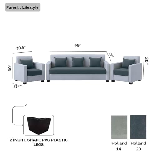 Image of FURNY Lexon 5 Seater Fabric 3+1+1 Sofa Set (Dark Grey-Light Grey) Premium Velvet Finish | Durable & Comfortable | Ideal for Living Room, Office
