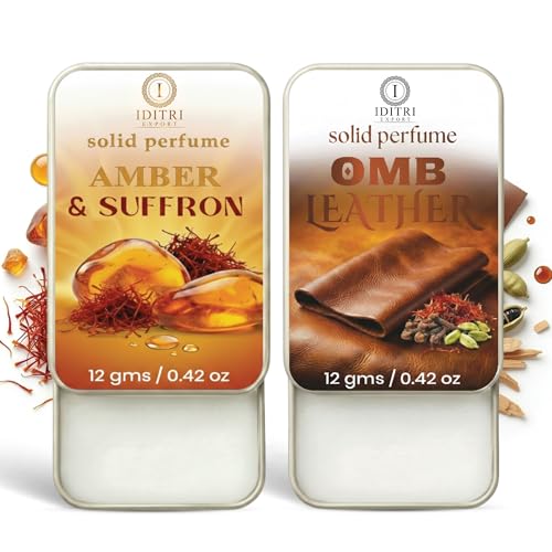 Image of Solid Perfume |Amber & Saffron&OMB leather Alcohol Free Wax Perfume Balm, Long Lasting | Pocket Tin 12g, Pack Of 2| Non Greasy Smooth Glide, Travel Friendly Unisex