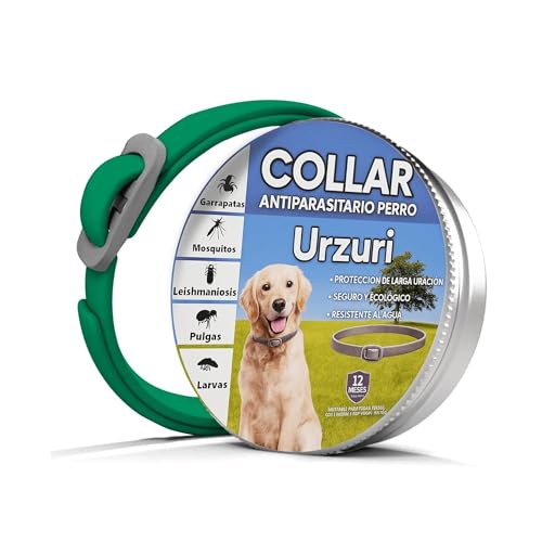 Collar antiparasitario para Perros URZURI | Protección 8 Meses contra pulgas, garrapatas, flebótomos y leishmaniosis | Natural, Impermeable, Ajustable | Alternativa sin químicos