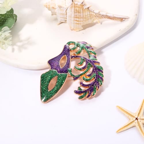 Image of Mardi Gras Brooches Pin for Women Girls Rhinestone Mask Fleur De Lis Brooch Glitter Jester Pins Fat Tuesday Carnial Parade Holiday Brooches Jewelry