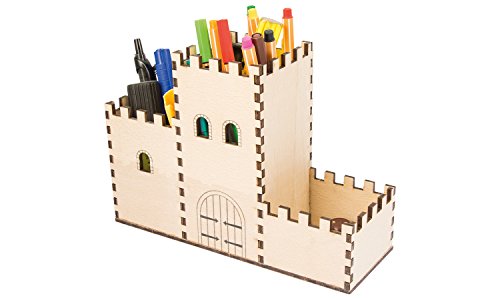 Stiftebox Burg aus Holz für Kinder und kleine Ritter, Bausatz zum Basteln für Jungen und Mädchen - Organizer – Bild 2