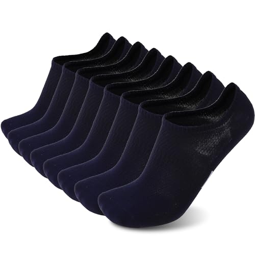 Sunew Women's No Show Socks - 8 Pack Performance Stretch Athletic Compression Socks for Men - Sports Low Cut Socks Large Navy Blue