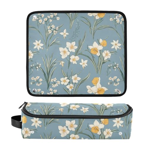 Bolsa de Viaje para Herramientas de Pelo Flower and Whites Blue con Esterilla Resistente al Calor Removible Organizador Portátil para Plancha, Rizador y Secador miniatura 3
