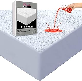 Waterproof Mattress Protector Double Bed, Extra Deep Fitted Terry Towel Bed Sheet Mattress Cover - Machine Washable Breathable Non Allergenic with Floral Design (Double 138x190+30cm)