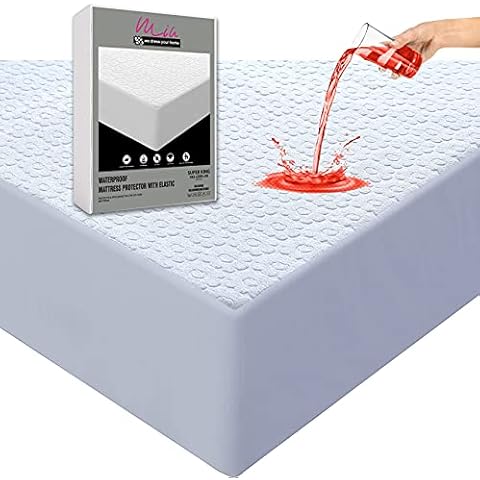 Waterproof king mattress protector - Extra Deep Fitted Terry Towel Bed Sheet Mattress Topper Cover - Machine Washable, Breathable, Non Allergenic with Floral Design (153x200+30 cm) Cover