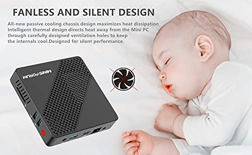 MINIS FORUM Mini PC Windows 10 Pro Fanless Celeron N4020 (up to 2.8GHz) 4GB DDR4/64GB eMMC Mini Desktop Computer HDMI and VGA Port 2.4/5.8G WiFi BT4.2 3xUSB3.0, NGFF 2242 SSD