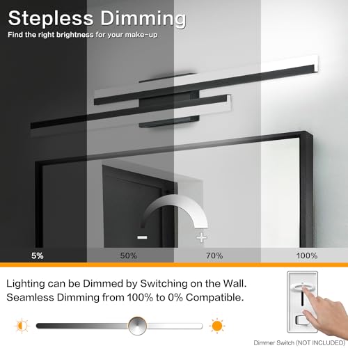Image of PRESDE 32 Inch LED Vanity Light Black Bathroom Light Fixtures Over Mirror Modern Bath Lighting Bar 5CCT