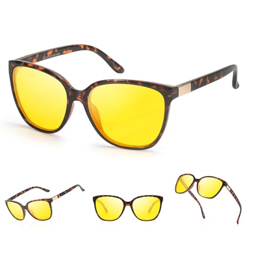 TJUTR Night Driving Glasses for Women Polarized Yellow Tint Night Vision Glasses Anti Headlight Glare Glasses at Nighttime
