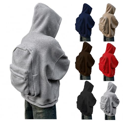 Generisch Hoodie Herren mit Backpack Travel Kapuzenpullover Streetwear Hoodie Herren Casual Reißverschluss Sweatjacke Kapuzenjacke Mode Reißverschlusspullover Integriertem Rucksack Langarm Sweatshirt