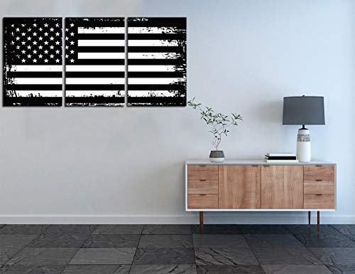 Usa Flag Artwork Giclee Canvas Prints Patriotic Retro Black White Us American Flag Painting For Living Room Bedroom Home Decoration Pictures 3 Panel Wall Art Poster Framed Stretched 16''W X 24''H X 3 #TOP1