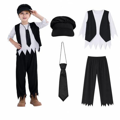 Wizland 4pcs Boys Victorian Costume Outfit with Hat & Tie Black 6-8 yrs