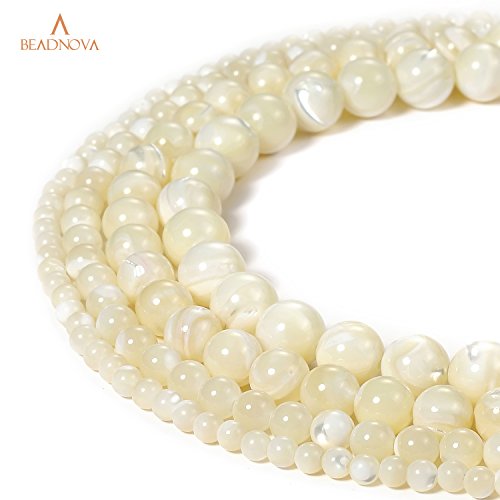 Image of BEADNOVA Natural White Mother of Pearl Shell Beads Natural Crystal Beads Stone Gemstone Round Loose Energy Healing with Crystal Stretch Cord for Jewelry Making (10mm, 36-38pcs)