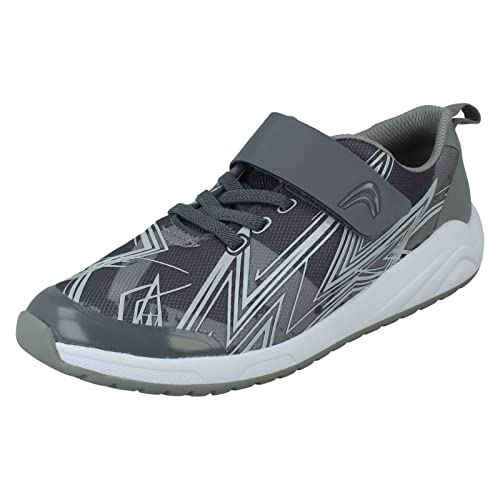 Image of Clarks Childrens Casual Trainers Aeon Pace K - Grey Combi Textile - UK Size 11.5F - EU Size 29.5 - US Size 12M