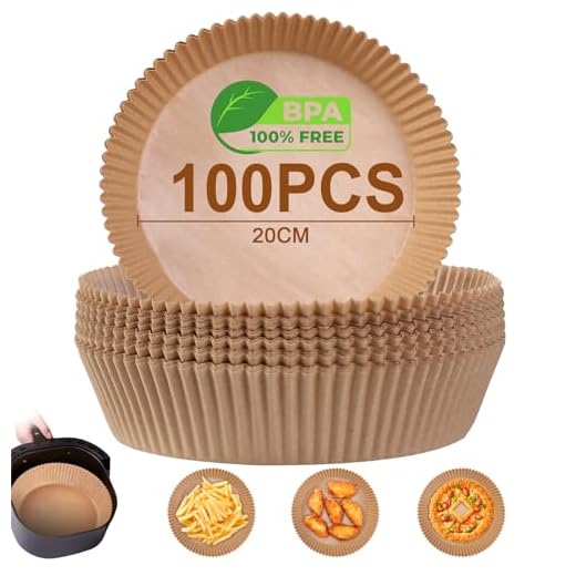AiQInu Papel Freidora Aire,100 Piezas 20-24 cm Pergamino Redondas Forro de Papel Food-Grade BPA free Papel de Aceite Antiadherente para 4.5-6L Freidora de Aire y Microondas