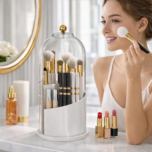 Image of KiZY Luxury 360 Rotating Makeup Brush Holder Organizer | Countertop Organizer Skincare Storage for Vanity, Desktop, Bathroom, Cosmetics | Lipstic, Eyeliners, Perfume Storage. (BLACK-TRANS COMBO)