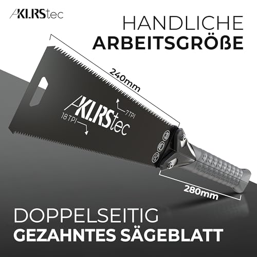 KLRStec PRO XL Japansäge – Beidseitig gezahntes Sägeblatt [240mm] aus Karbonstahl – Klappbare Zugsäge mit rutschfestem TPU-Griff – Präzises Arbeiten auf Zug für Holz & Kunststoff