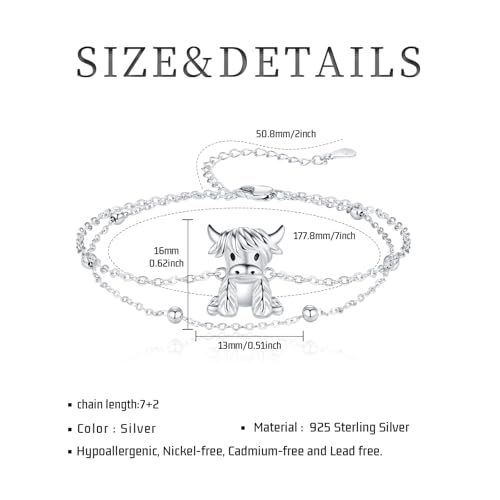 925 Sterling Silver Animal Bracelets Anklets Elephant/Highland Cow/Penguin/Sloth Adjustable Jewelry Gifts for women3