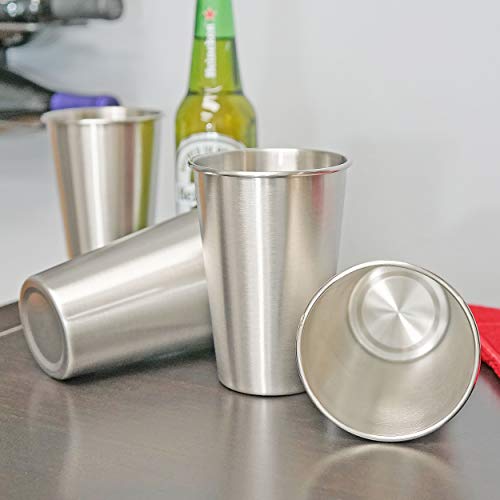 Southern Homewares Stainless Steel Pint Glass 16Oz Metal Cup Beer Soda Drink Tumbler Set Of Four #TOP4