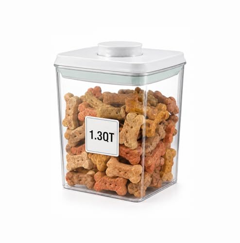 USYOGO Pet Dog-Cat POP-Treat Airtight jar-Container - 1.3 Qt/1.2 L | Stackable One-Touch Opening | Airtight Dog and Cat Food Storage Container | BPA-Free