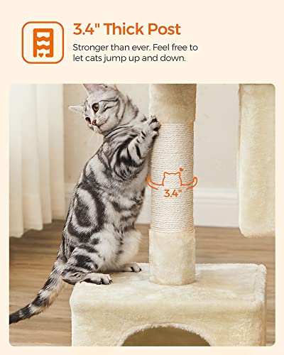 Feandrea Cat Tree With 2 Caves And Modern Cat Tree Bundle, 33.1-Inch Cat Tower And 48.4-Inch Luxury Cat Condo With Scratching Post, Beige And White Upct61M And Upct144W01 #TOP5