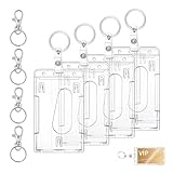 Lot de 4 Porte Badge Rigide Transparent avec Tour de Cou, Porte Carte Identité Double Face...