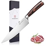 KEEMAKE Kochmesser 20cm Scharfe Küchenmesser, Profi Messer aus hochwertigem Carbon Edelstahl, Fleischmesser mit ergonomischem Griff