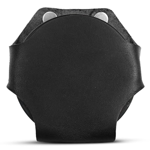 Leather Dip Can Holder (Black) Slip-On Holster for Tobacco Snuff & ZYN-Size Nicotine Pouch Cans Full Grain Leather Belt Pouch w/Solid Brass Rivets Durable Belt Accessory for Men