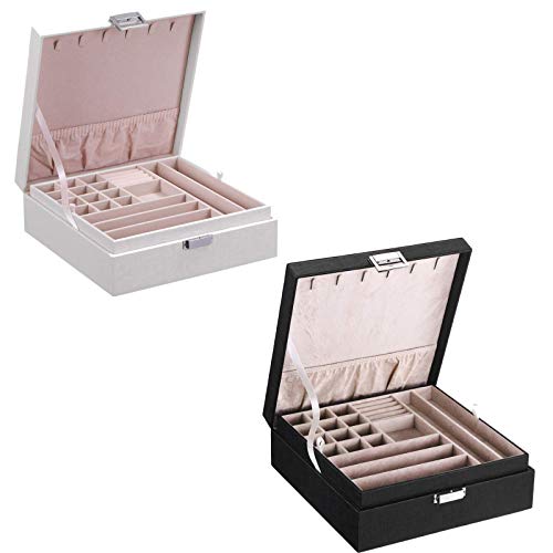 BEWISHOME Jewelry Box for Women 35 Compartments Jewelry Organizer Box 2 Layers Jewelry Boxes Display Storage Case with 6 Necklace Hooks Jewelry Holder for Girls
