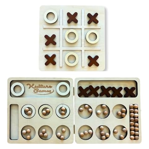 Kulture Games 2-in-1 Mancala Tic Tac Toe Board Game Set – Wooden Folding Mancala Game for All Ages – Portable, Aesthetic Design – Strategic Family Game Set for Travel, Kids, and Adults Cover