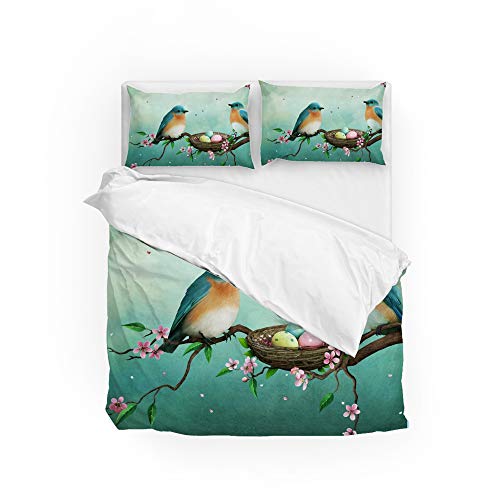 Housse de couette oiseaux lit simple avec parure de lit bleu polyester 3 pièces - 3