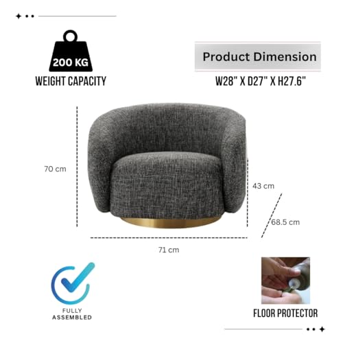 Image of Kingsman Furnitures Brok Swivel Luxury Accent Arm Chair 360 Degree Rotatable Sofa for Home | Bedroom, Living & Drawing Room | Ultra Soft and Comfortable for Lounge (Rocat Black, Non-Swivel)