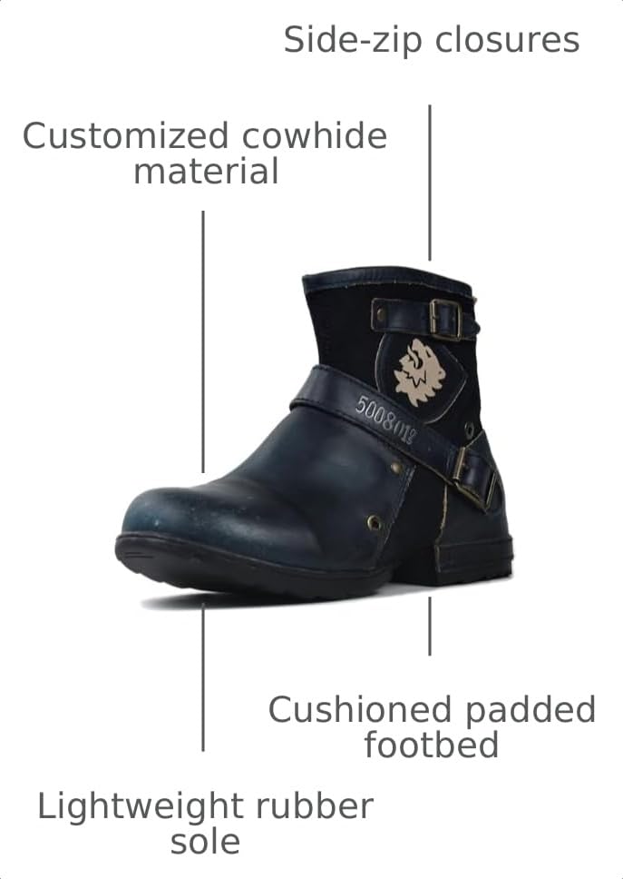 Image of OSSTONE Moto Boots for Men Fashion Zipper-up Leather Chukka Boots Casual Shoes OS-5008-1-BP-US-R Vintage Brown