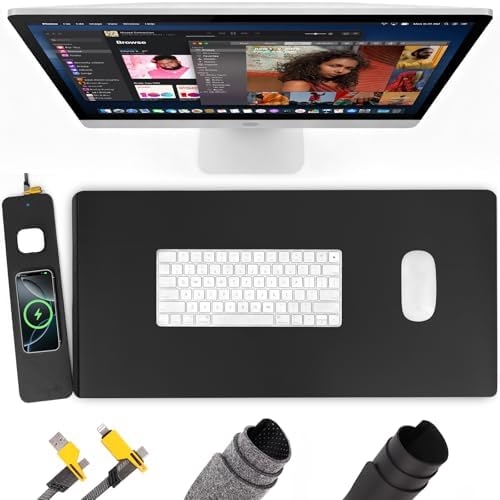 Wireless Charging Mouse Pad, QI2 Compatible Dual Fast Charger, Replaceable Felt & Leather Desk Mat, for Office & Gaming, Large Surface, iPhone & Android Compatible (Felt&Leather)