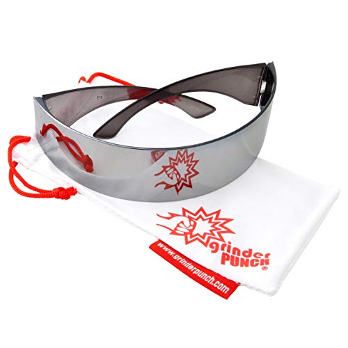 grinderPUNCH Silver Mirror Futuristic Shield Sunglasses Deal Glasses2